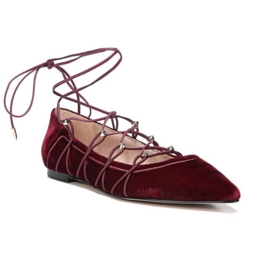 SAM EDELMAN Wine Velvet Lace Up Flats